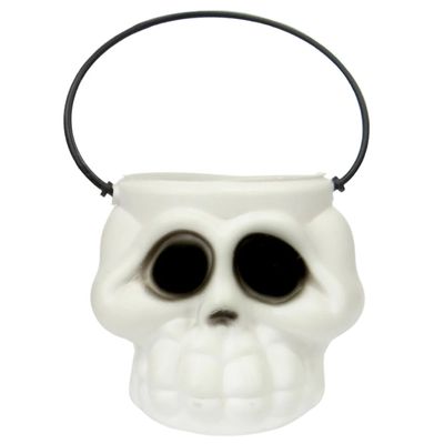 Balde Cabeça de Esqueleto Halloween Brasilflex Branco 8x7,5cm