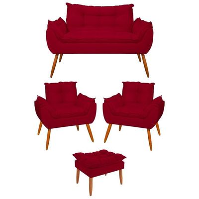 Kit 02 Poltronas + Namoradeira + Puff Opala Balaqui Decor Vermelho