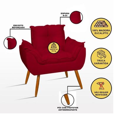 Kit 02 Poltronas + Namoradeira + Puff Opala Balaqui Decor Vermelho