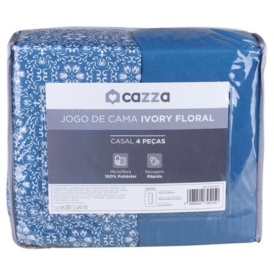 Jogo de Cama Casal Cazzal Ivory Floral Microfibra 4 Peças Estampado - Item Sortido