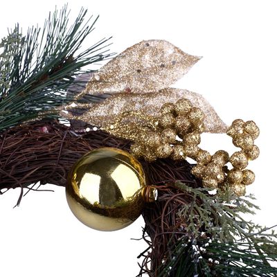 Guirlanda Folhas Pinha E Berries Dourado