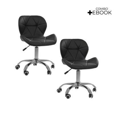 Kit 02 Cadeiras Office Eiffel Slim Ajustável Oficial Preto