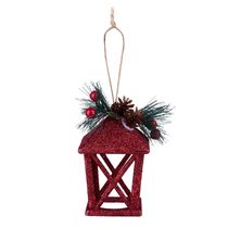 Enfeite Natal Lamparina Pendurar com Pinha Vermelho 12cm D&A
