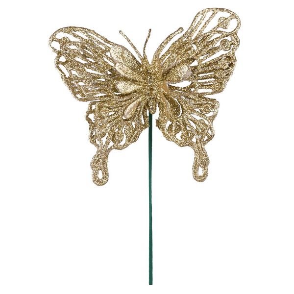 Borboleta Natal com Glitter Dourado 13cm D&A