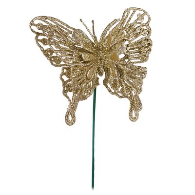 Borboleta Natal com Glitter Dourado 13cm D&A