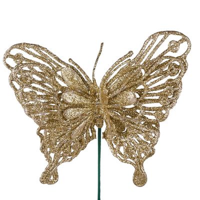 Borboleta Natal com Glitter Dourado 13cm D&A