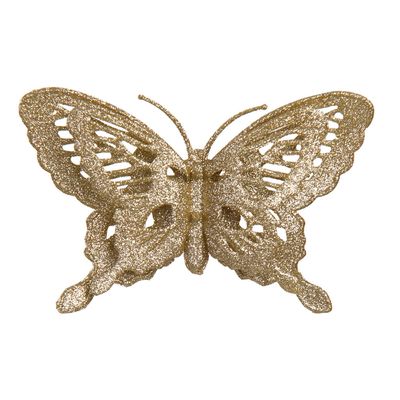 Enfeite Borboleta Natal com 2 Champanhe 9X14cm D&A