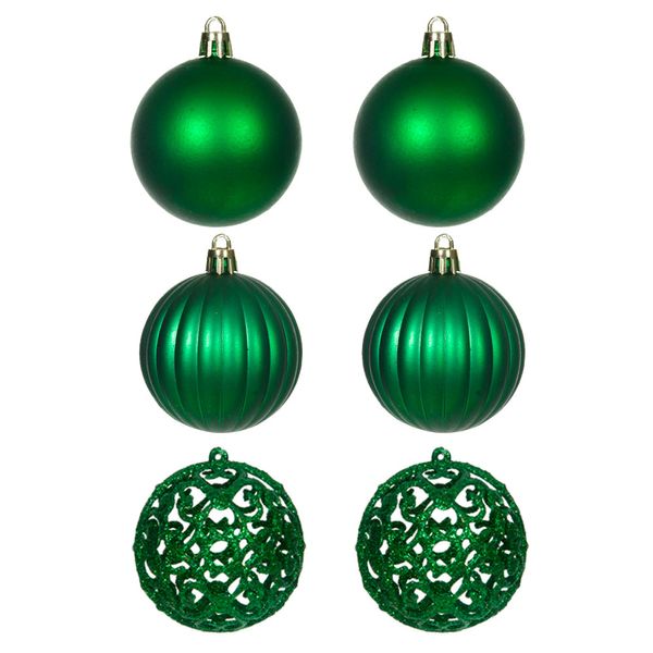 BOLA DECORADA NATAL NO PVC C/6 UNID (VERDE) 6cm