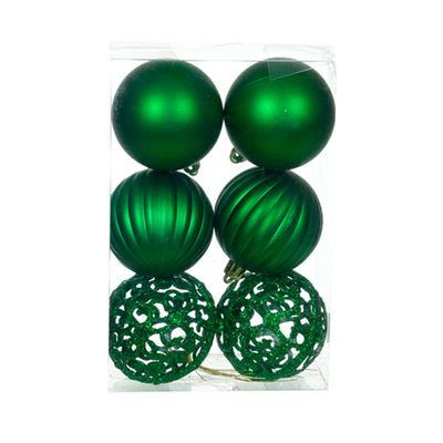BOLA DECORADA NATAL NO PVC C/6 UNID (VERDE) 6cm