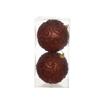 BOLA DECORADA NATAL C/2 UND PVC (MARROM) 10cm