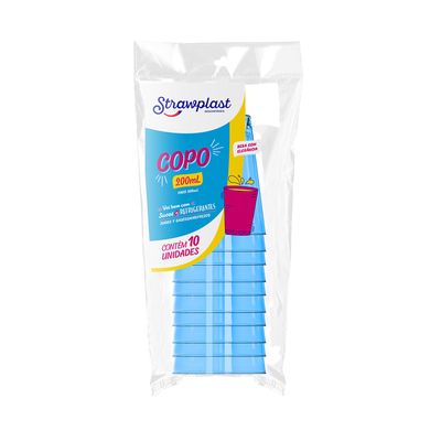 Copo Descartável Strawplast 200ml com 10 Unidades Azul