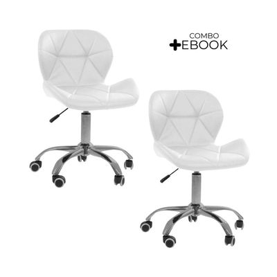 Kit 02 Cadeiras Office Eiffel Slim Ajustável Oficial Branco