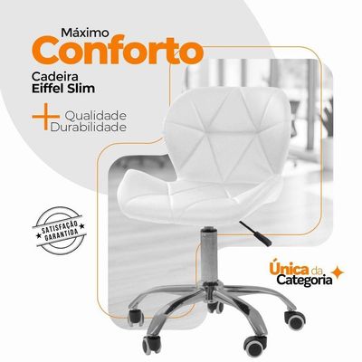 Kit 02 Cadeiras Office Eiffel Slim Ajustável Oficial Branco