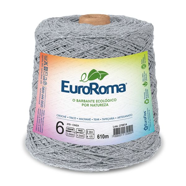 Barbante EuroRoma Nº6 4/6 600G 610m Cinza Barbante EuroRoma Nº6 4/6 600G 610m Cinza
