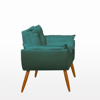 Kit 02 Poltronas + Sofá 2 Lugares Com Puff Opala Balaqui Azul Turquesa