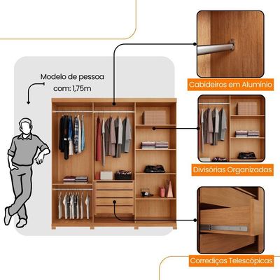 Guarda Roupa Casal Connor 3 Portas 4 Gavetas 6 Prateleiras Naturalle/off White