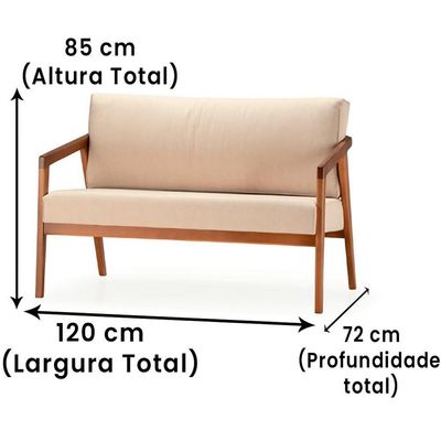 Sofá Coss Ozki 120 Cm Madeira Eucalipto Cedro Tecido Bege Corda Redonda Canela
