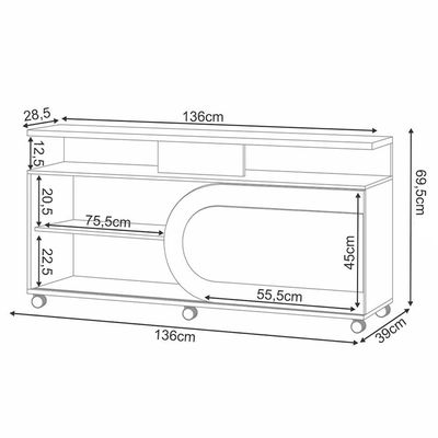 Rack Para Sala De Estar Tv 55 Pol Com Rodízios Batel B01 Cinamomo Off White - Lyam Decor