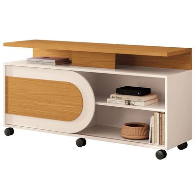 Rack Para Sala De Estar Tv 55 Pol Com Rodízios Batel B01 Cinamomo Off White - Lyam Decor