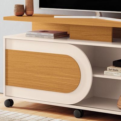 Rack Para Sala De Estar Tv 55 Pol Com Rodízios Batel B01 Cinamomo Off White - Lyam Decor