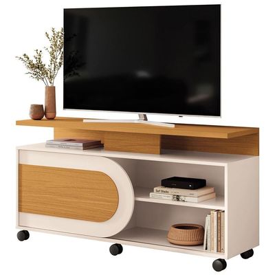 Rack Para Sala De Estar Tv 55 Pol Com Rodízios Batel B01 Cinamomo Off White - Lyam Decor
