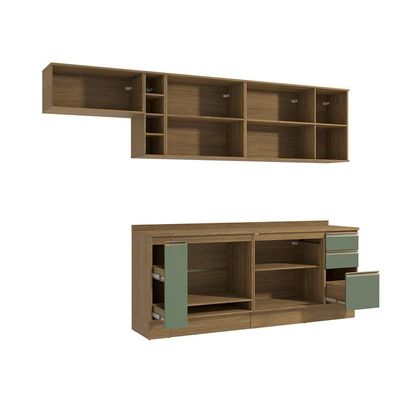 Armário De Cozinha Completa 3 Gavetas 100% Mdf 300cm Nogueira/verde Celeste Kappesberg