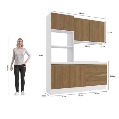 Armário De Cozinha Compacta Torre Quente 100% Mdf 190cm Branco/nogueira Celeste Kappesberg