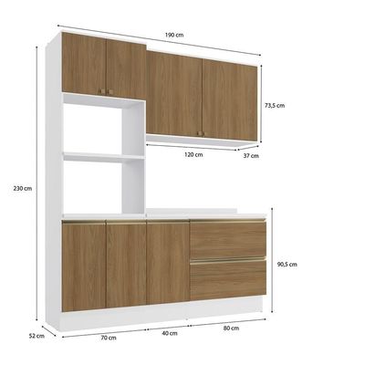 Armário De Cozinha Compacta Torre Quente 100% Mdf 190cm Branco/nogueira Celeste Kappesberg