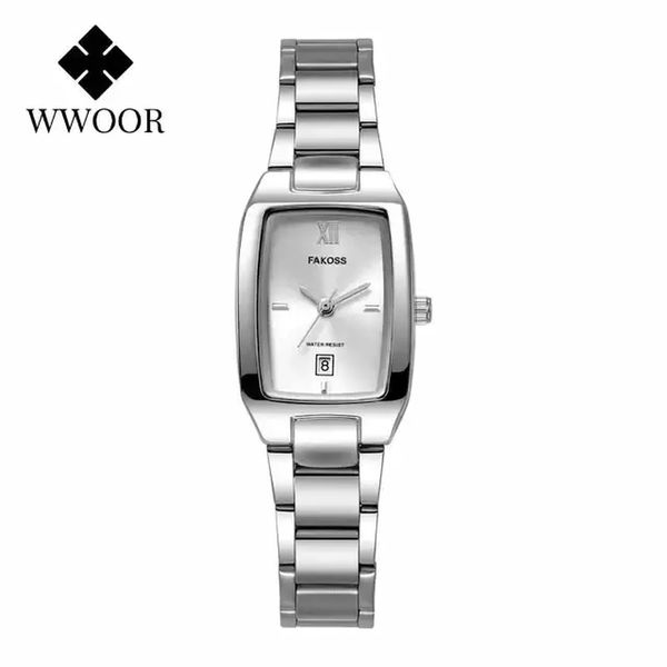 Relógio Feminino Wwoor Elegante Moda Aço Inoxidável À Prova D'Água Prata