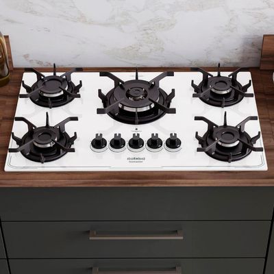 Cooktop 5 Bocas Itatiaia Itamaster Tripla Chama Em Vidro Temperado Branco / Bivolt