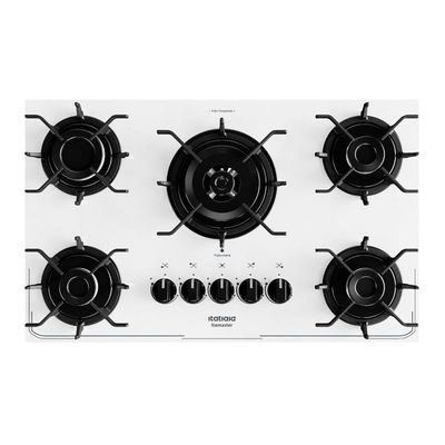 Cooktop 5 Bocas Itatiaia Itamaster Tripla Chama Em Vidro Temperado Branco / Bivolt