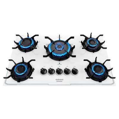 Cooktop 5 Bocas Itatiaia Itamaster Tripla Chama Em Vidro Temperado Branco / Bivolt
