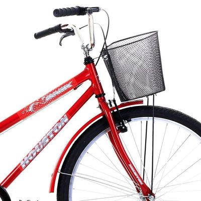 Bicicleta Houston Aro 26 Onix Com Cesta Vermelho