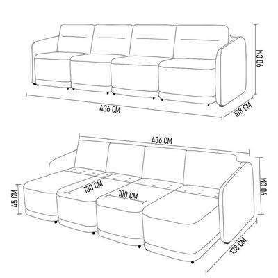 Sofá Cama Casal Para Sala 436cm Polska K04 Bouclê Cinza Claro - Mpozenato