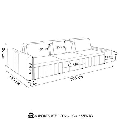 Sofá Ilha E Puff Sala Living 395cm Siesta M22 Boucle Branco - Mpozenato