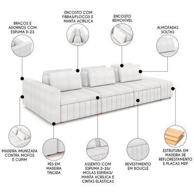 Sofá Ilha E Puff Sala Living 395cm Siesta M22 Boucle Branco - Mpozenato