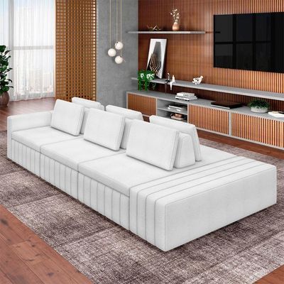 Sofá Ilha E Puff Sala Living 395cm Siesta M22 Boucle Branco - Mpozenato