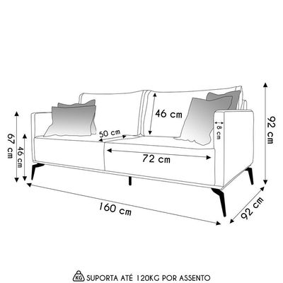 Sofá 2 Lugares 160cm Pés De Metal Vecchia S06 Linho Areia - Mpozenato