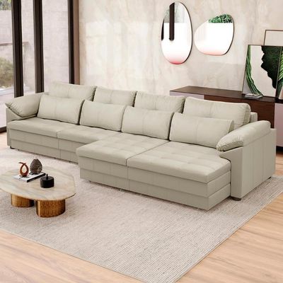 Sofá Retrátil 4 Lugares Para Sala 339cm Dijon Couro Creme S07 - Mpozenato