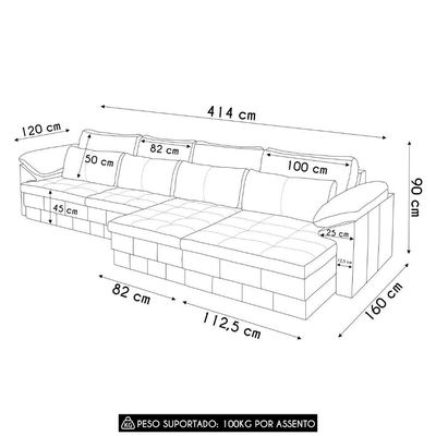 Sofá Retrátil 5 Lugares Para Sala 414cm Dijon Couro Creme S07 - Mpozenato
