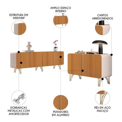 Balcão Aparador Buffet Piacente E Benvy H01 Off/cinamomo - Mpozenato