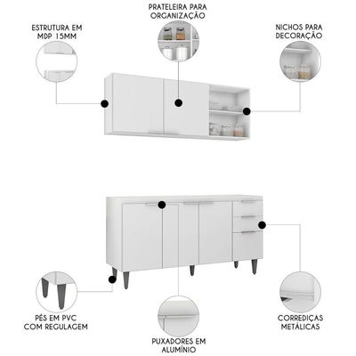 Armário De Cozinha Cp01 Para Pia 150cm Pérola Z34 Branco - Mpozenato