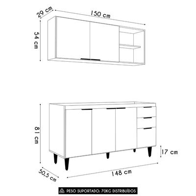 Armário De Cozinha Cp01 Para Pia 150cm Pérola Z34 Branco - Mpozenato