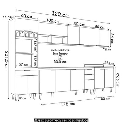 Armário De Cozinha Cp05 Para Pia 180cm Pérola Z34 Branco - Mpozenato