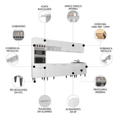 Armário De Cozinha Cp05 Para Pia 180cm Pérola Z34 Branco - Mpozenato