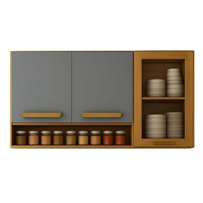 Armário Aéreo Cozinha Athenas 3 Portas Mobilihouse Cinamomo/cinza Acetinado