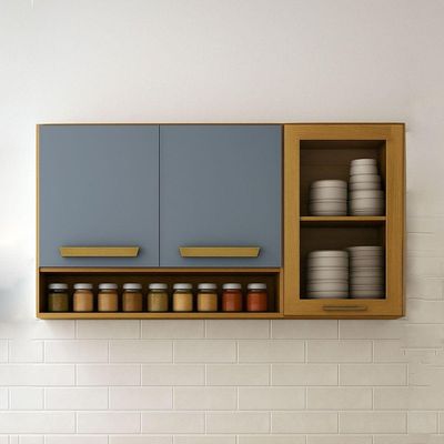 Armário Aéreo Cozinha Athenas 3 Portas Mobilihouse Cinamomo/cinza Acetinado
