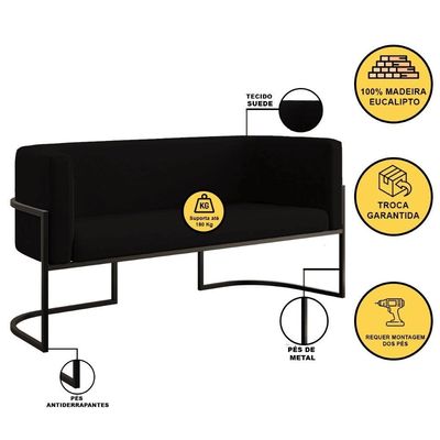 Sofá 2 Lugares Com Base De Metal Preto Reforçada Preto