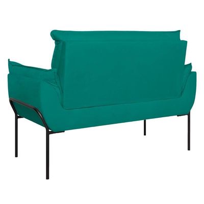 Poltrona Sofá Luxo Base Metal Preto Recepção Escritório Azul Turquesa