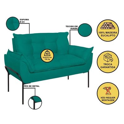 Poltrona Sofá Luxo Base Metal Preto Recepção Escritório Azul Turquesa